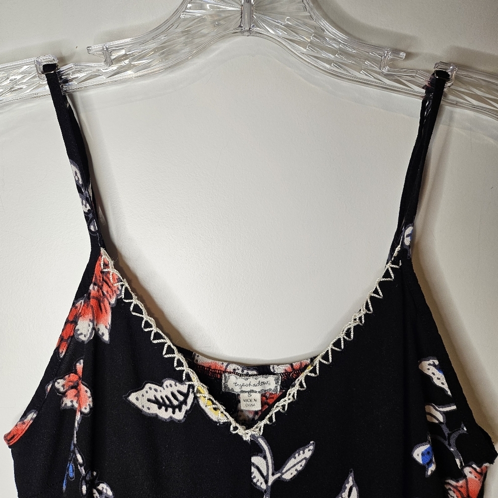 Eyeshadow Black Floral S Jumpsuit Wide Leg Spaghetti Strap Boho Cropped Casual - Picture 5 of 15